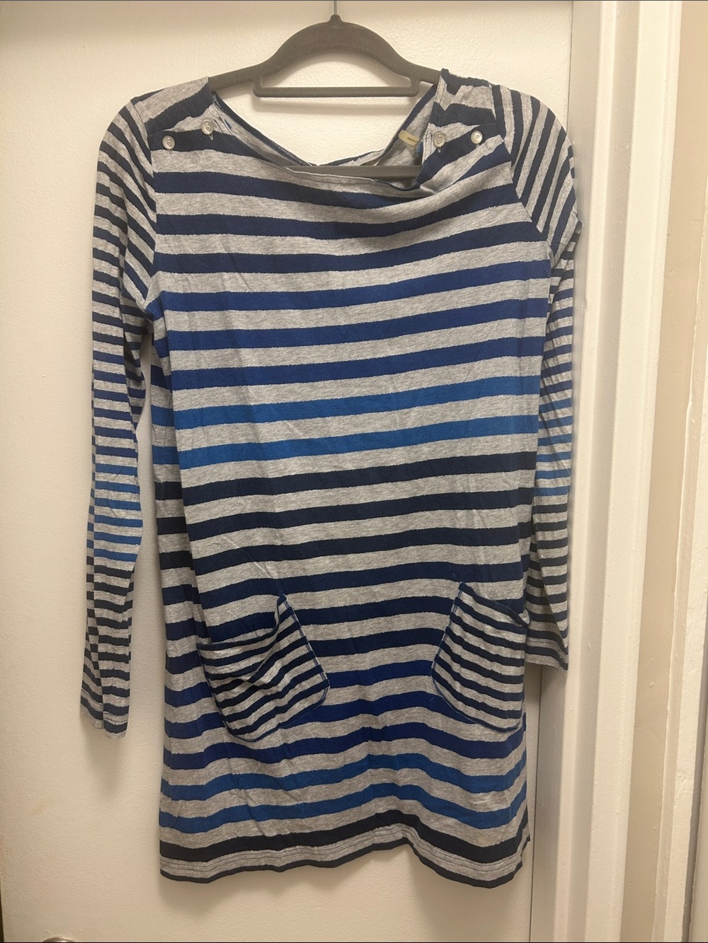 Rebecca Taylor Blue and Gray Striped Long-Sleeve Dress